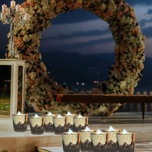 24Pcs Gold Votive Tealights Candle Holders Mercury Glass Shinny Candle Holders For Wedding Birthday Party Home Decoration Table Centerpiece