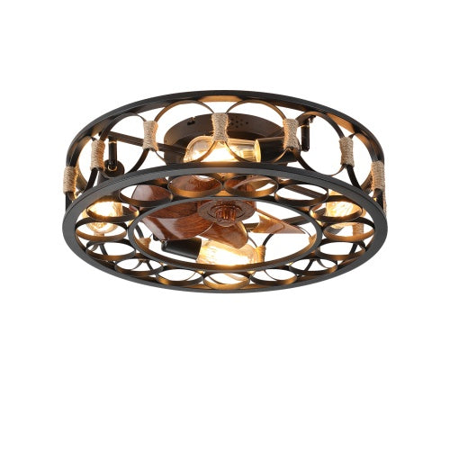 Cage Ceiling Fan With Light Remote Control, Low-profile Built-in Farmhouse Modern Ceiling Fan, 6 Speed Reversible Blades, Including 5 LED Bulbs Unavailable Platforms