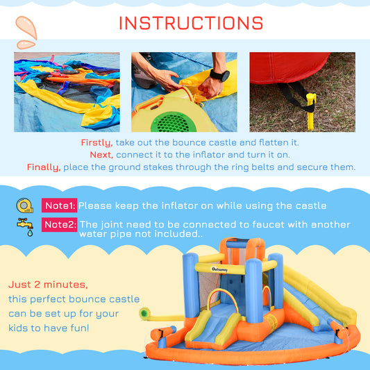 Kids Inflatable Water Slide 5-in-1 Bounce House Water Park Jumping Castle With Water Pool, Slide, Climbing Walls & 450W Air Blower
