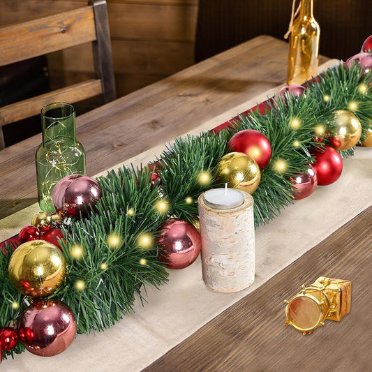 393.3 Inch Christmas Garland With 3 Warm Light Strings Artificial Pine Needles Garland Faux Pine Greenery Stems Twist Wired Tree Branches Wreath Tie For Christmas Party