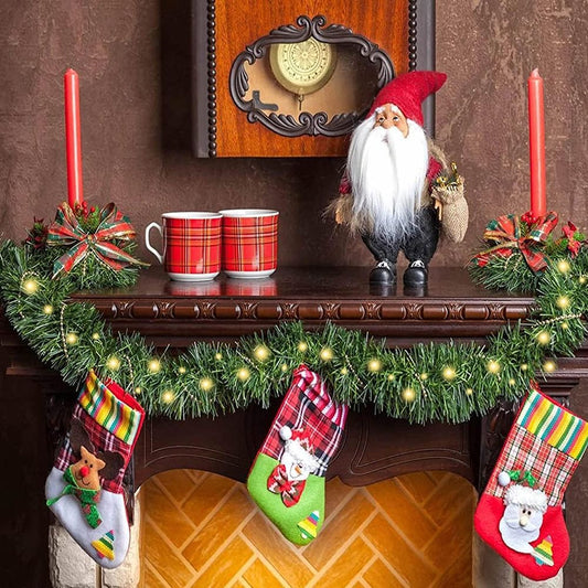393.3 Inch Christmas Garland With 3 Warm Light Strings Artificial Pine Needles Garland Faux Pine Greenery Stems Twist Wired Tree Branches Wreath Tie For Christmas Party