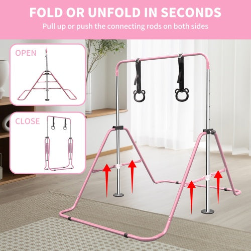 Functional Adjustable Height Children's Horizontal Gymnastic Bar With Bear Rings