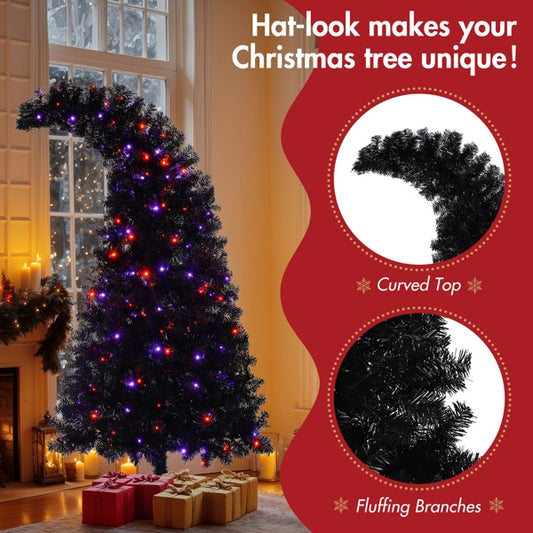 6-foot Artificial Christmas Tree With LED Lights, Pre-lit Curved Artificial Christmas Tree With 900 Tips, Black Christmas Tree