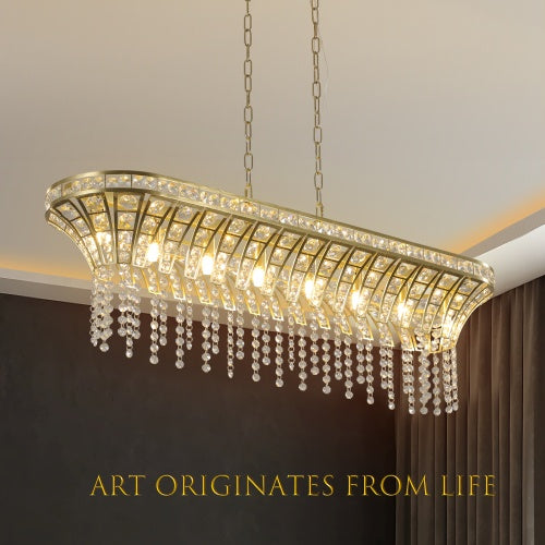 Modern Champagne Gold Kitchen Island Lamp - Oval Crystal Ceiling Chandelier Unavailable Platform