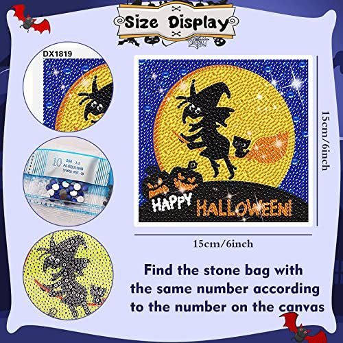Halloween Diamond Painting, 4-piece Full Diamond Painting Kit, Halloween Witch, Pumpkin, And Bat DIY Diamond Crafts Gift, Suitable For Family Wall Decoration For Adults And Children