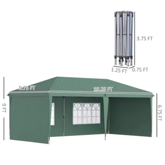 10' X 20' Pop Up Canopy Party Tent With 4 Sidewalls , Green -AS