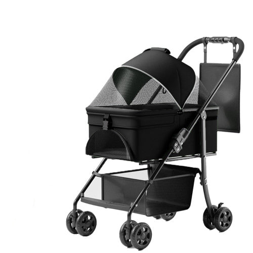 2 In 1 Folding Dog Stroller, Pet Folding Stroller, 4 Wheels Dog Cat Puppy Stroller W Removable Travel Carrier For Small Medium Pet, Waterproof Pad, Car Seat, Sun Shade, Xmas Christmas Gift