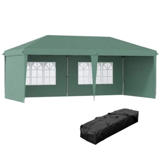 10' X 20' Pop Up Canopy Party Tent With 4 Sidewalls , Green -AS