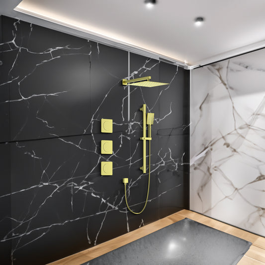 Shower System with Shower Head, Hand Shower Slide Bar Bodysprays Shower Arm Hose Valve Trim and Lever Handles