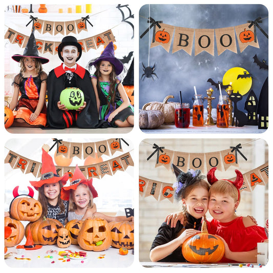 Halloween Burlap Banner Halloween Party Mantel Wall Hanging Supplies For Home Farmhouse Patio-Selling On Amazon Is Prohibited