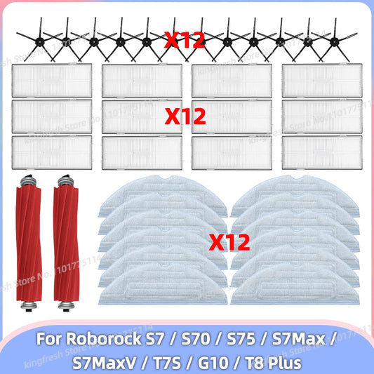 Fit For Roborock S7 / S70 / S75 / S7 Max / S7 MaxV / T7S / G10 / T8 Plus Vacuum Parts Main Roller Side Brush Filter Mop Pad