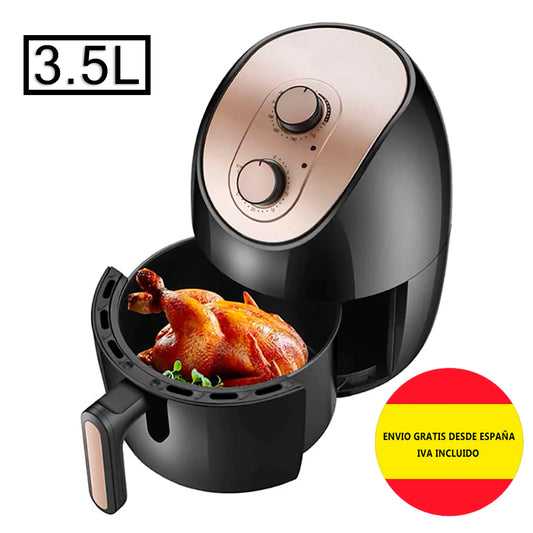 Air Fryer, Oil-Free, Large Capacity 3.5 Liters, Low Consumption, Non-Stick Basket, Temperature Selector, Multifunction Time/Temperature, Adjustable, Easy to Clean, Healthy Food