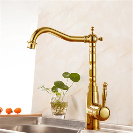 Tuqiu Antique Kitchen Faucet 360 Swivel Sink Faucet Mixer Tap Fashion Gold Sink Faucet Copper Hot And cold Basin Tap