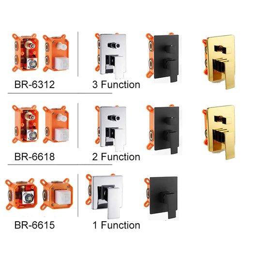 BAKALA Black Golden Brass Shower Faucet Mixing Valve 1-2-3 Ways Concealed Embedded box Brass Concealed Valve Wall Mount