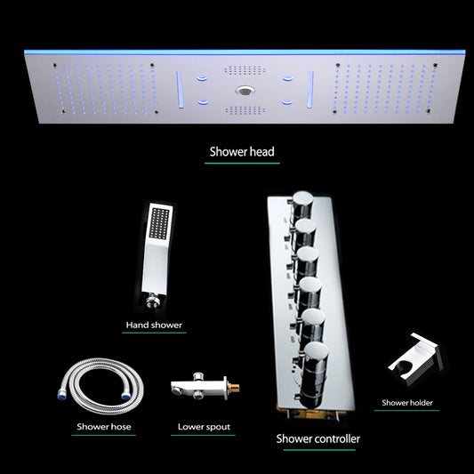 Bathroom Ceiling Concealed 36x12Inch 900x300mm Bluetooth Music LED Shower Head Panel Kit Thermostatic Mixer Valve