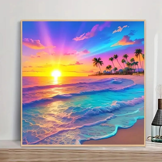 SDOYUNO Sunset Beach Scenery Diamond Painting Kit 5D Diy Home Decoration Beginners and Adults Round Full Diamond Canvas Art