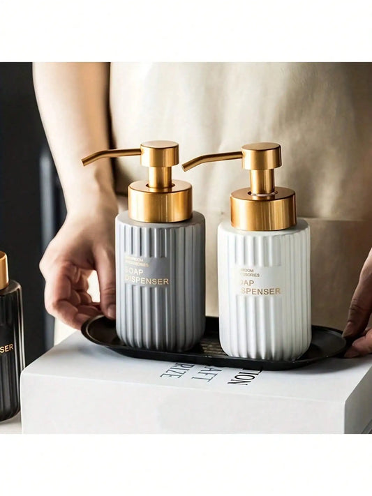 Letter Pattern Ceramic Soap Dispenser, Countertop Lotion Bottle, Bathroom Hand Soap Dispenser, Refillable Bottle For Home Decor