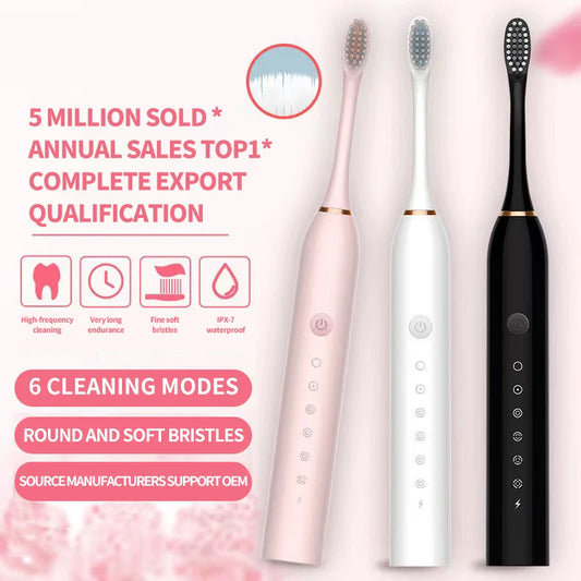 Sonic Electric Toothbrush 3 Brush Heads for Adults IPX7 Waterproof DuPont Brush Head USB Rechargeable High Frequency Cleaning