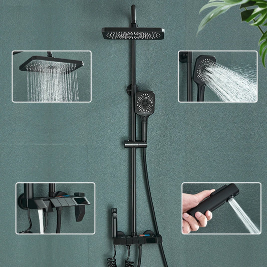 Rozin Black Smart Digital Display Shower Faucet Set Piano Style Rainlfall Bathroom System Grey Digital Mixer Tap Bidet Shower