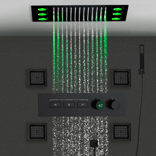 Smart Remote LED Shower Head Set 20x14inch Panel Faucet System Lateral Jet Thermostatic Mixer Valve Button Switch Hand Shower