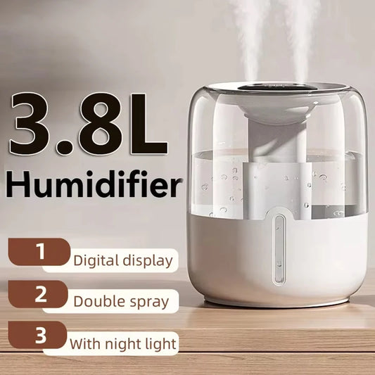 Humidifier 3.8L Large Capacity USB Dual Spray with Night Light Digital Display Aroma Diffuser Home Office Bedroom