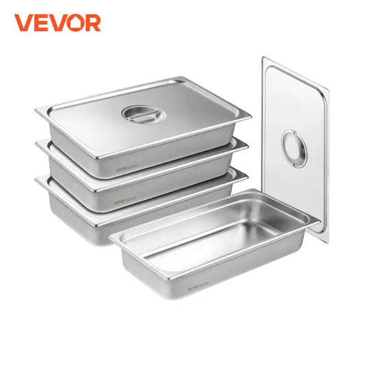 VEVOR 4 Pack Hotel Pans Full Size Anti-Jam Steam Pan with Lid Stainless Steel Steam Table Pan 4-Inch Deep Commercial Table Pan