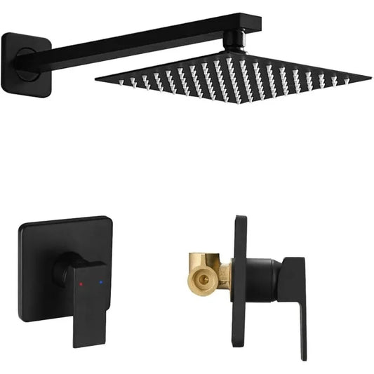 Shower Faucet Set, Single Function Shower Trim Kit with Rough-in Valve, Square Rain Shower Head System Included Extra