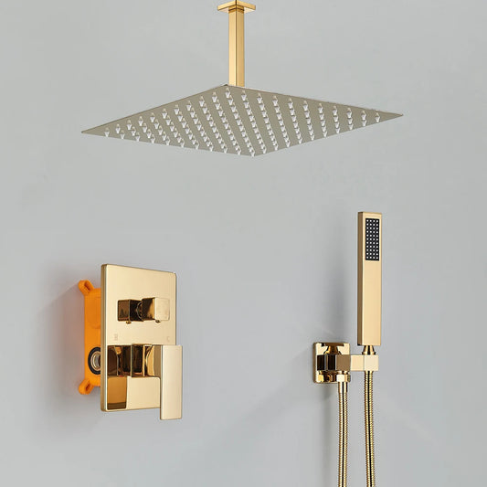 Golden Shower Faucets Set 2-Ways Rainfall Shower System Wall Mounted Shower Head Bathroom Bathroom Tap Shower Mixers Concealed