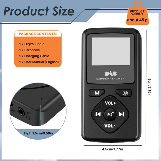 DAB/DAB Digital Radio Bluetooth 4.0 Personal Pocket FM Mini Portable Radio Earphone MP3 Micro-USB for Home B20