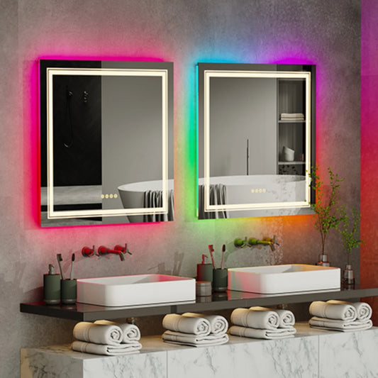 Illuminated LED Bathroom Mirror 800x800mm Square Wall Mirror Dimmable 8 RGB Backlit 3 Front Colours Anti-fog Memory Waterproof