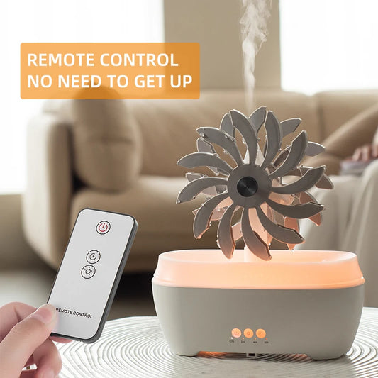 WINDMILL ATMOSPHERE LAMP Humidifier Flame Volcano Light Timer Flame Humidifier Ultrasonic Essential Oil Diffuser