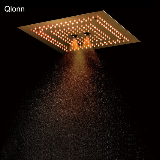 Qlonn 16 Inch Rain Shower Head Large Stainless Steel Bathroom Ceiling Black Showers Panel Luxury High Pressure LED Showerheads