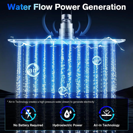 Luxury Chrome LED Rainfall Shower Head Stainless Steel Square Color Changing Lights Shower head Water Flow Generates