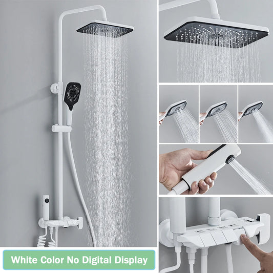 Rozin Black Smart Digital Display Shower Faucet Set Piano Style Rainlfall Bathroom System Grey Digital Mixer Tap Bidet Shower
