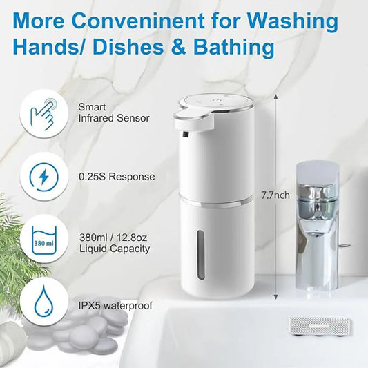 Automatic Liquid Soap Dispenser with 4 Levels Adjustable Soap Dispenser Pump, 380ml Touchless Rechargeable Hand Soap Dispenser