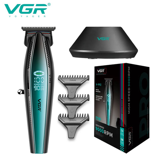 VGR Professional Hair Trimmer Electric Haircut Machine Rechargeable Hair Clipper 9000 RPM LED Display Hair Trimmer for Men V-992