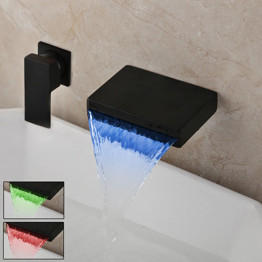 ZAPPO Wall Mount Bathroom Water Basin Sink Mixer LED Tap Bathtub Faucet Matte Black Soild Brass Bathtub Faucet Waterfall