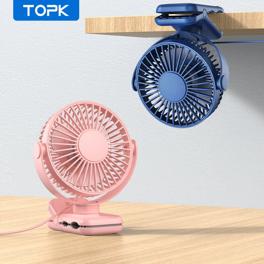 TOPK Mini Portable Clip on Fan,USB Desk Fan,3 Speeds Quiet Wind 720° Rotate Personal Electric Fan,Standing Fans for Room Home