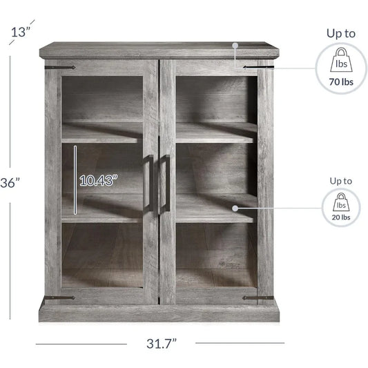 Storage  with Shelves and Glass Doors Glass Display Pantry Cabinet Organizer 3 Tiers Curio Hutch