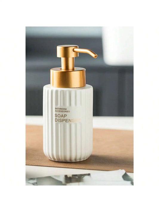 Letter Pattern Ceramic Soap Dispenser, Countertop Lotion Bottle, Bathroom Hand Soap Dispenser, Refillable Bottle For Home Decor