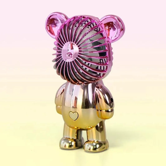 2024 Electroplating Gradual Change Bear Fan Mini Color Graffiti Handheld Fan USB Charging Small Fan Cooling Electric Fans