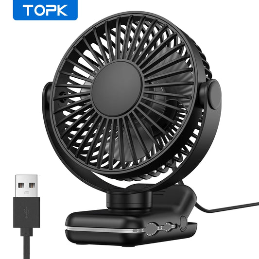 TOPK Mini Portable Clip on Fan,USB Desk Fan,3 Speeds Quiet Wind 720° Rotate Personal Electric Fan,Standing Fans for Room Home