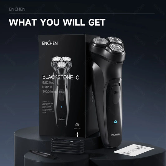 ENCHEN Blackstone-C Electric Rotary 3D Shaver Type-C Quick Charging With POP-UP Precision Trimmer And Safety lock