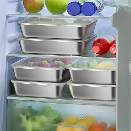 5pcs Stainless Steel Fresh-keeping Box Stackable Food Storage Containers Refrigerator Microwave Safe Sealed Kitchen Accessories