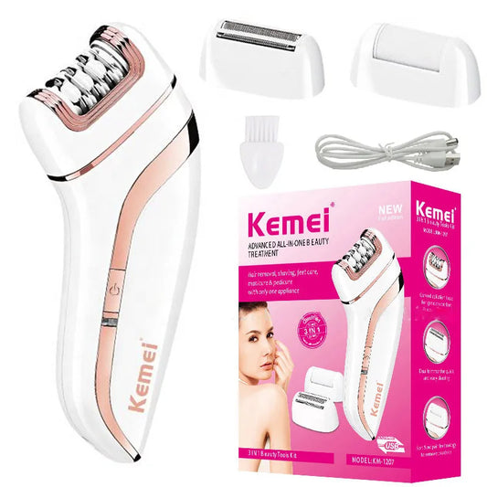 Kemei Women Epilator Electric Hair Removal Facial Body Lady Leg Bikini Legs Arms Armpit Hair Remover Underarms Rechargeable