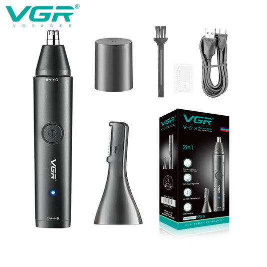 VGR V-613 New Design 2 in 1 IPX 5 Waterproof Hair Removal Appliances Rechargeable Electric Ear Eyebrow Nose Hair Trimmer