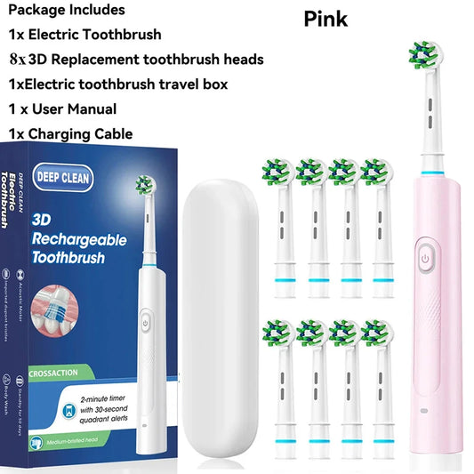 Rotating Electric Toothbrush for Adults with 4 Brush Heads Deep Clean with Rechargeable Power and 2 Min Smart Timer