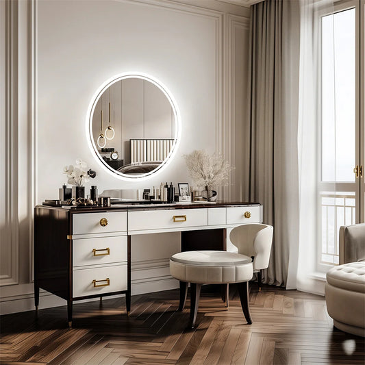 LUVODI 60cm Round Smart Illuminate Mirror for Bathroom Wall Mounted Touch Screen 3 Color Dimming LED Lighted Mirror