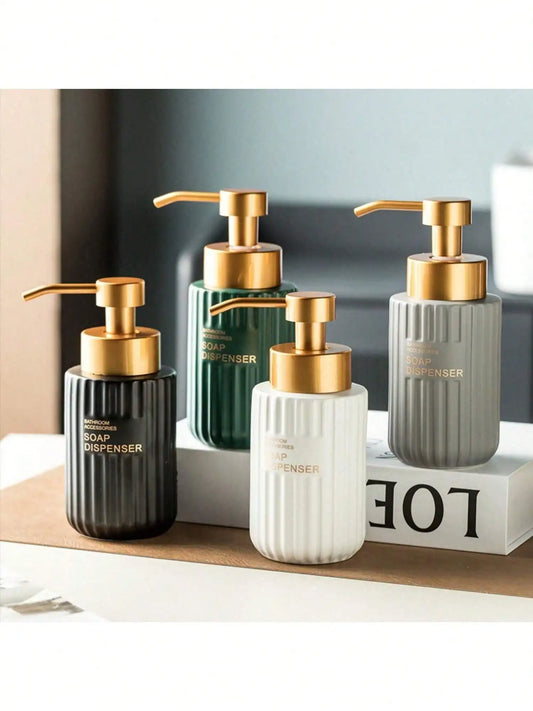 Letter Pattern Ceramic Soap Dispenser, Countertop Lotion Bottle, Bathroom Hand Soap Dispenser, Refillable Bottle For Home Decor