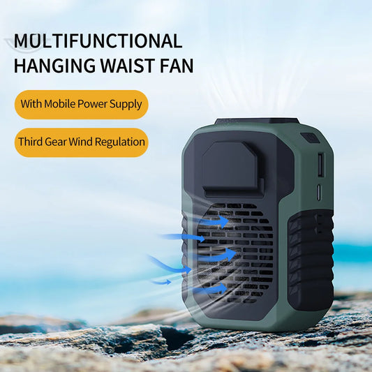 Outdoor Portable Hanging Neck/Waist Fan USB Mini Charging Fan Outdoor Sports Cooling Waist Clip Fan Mini Mute Fan Air Cooler